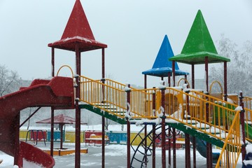 Fototapeta premium Empty playground snowfall