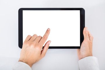 Businessperson Using Digital Tablet With Blank White Screen