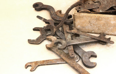 Collection of old rusty wrenche