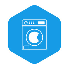 Icono plano lavadora en hexagono azul