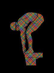 Swimmer prepare to jumping designed using colorful pixels graphic vector.