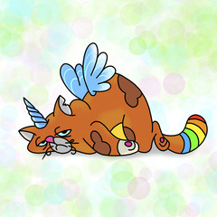 Magical cat. Tattoo design. Cartoon illustration, hand drawn style.