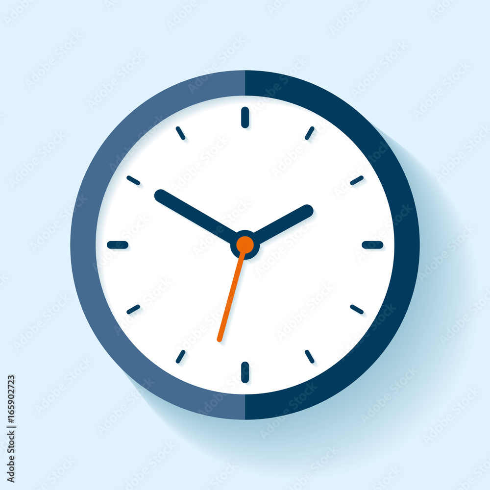 Wall mural clock icon in flat style, timer on blue background. business watch. vector design element for you pr