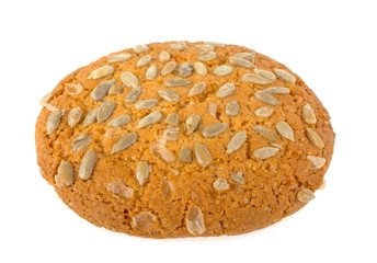 Oatmeal cookies with seeds on a white background