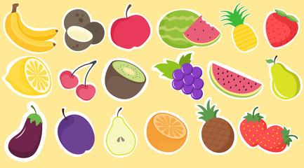 Collection of hand drawn fruit stickers