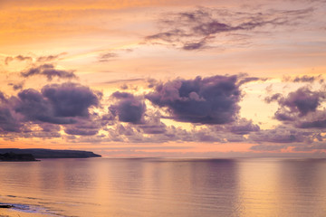Sunset overlooking the North Sea, in Filey, North Yorkshire, England