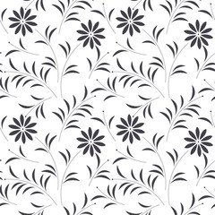 Decorative seamless pattern with beautiful chamomile flowers and leaves