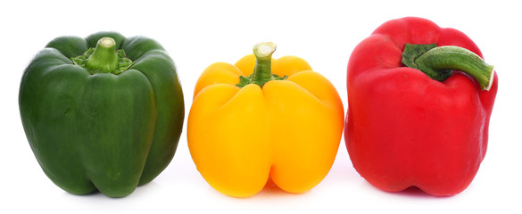 three bell peppers isolated on white background