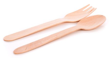 Wooden spoon  and fork isolated on white background