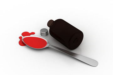Bottle pouring medicine syrup in spoon