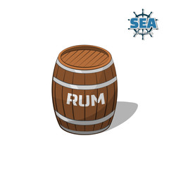 Brown barrel of rum on white background. Isolated image in cartoon style. Vector illustration