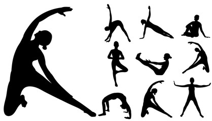 Vector, isolated silhouette girl doing yoga