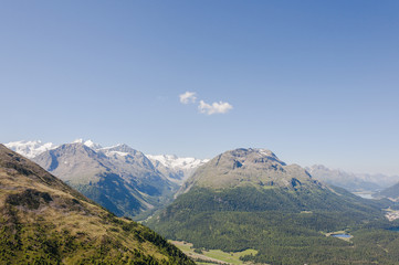 St. Moritz, Muottas Muragl, Val Roseg, Bernina, Engadin, Oberengadin, Rosatschgruppe, Seenplatte, Alpen, Wanderweg, Graubünden, Sommer, Schweiz