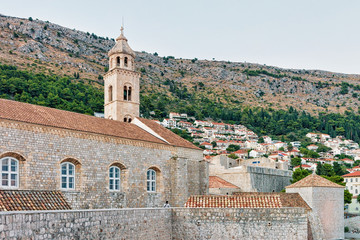 Fototapeta na wymiar Tower of Dominican Church in Old city Dubrovnik