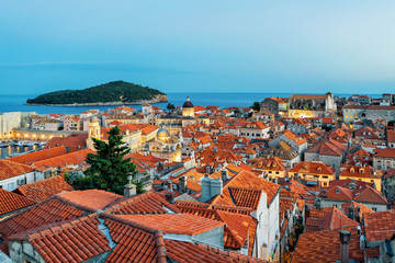 Naklejka na ściany i meble Dubrovnik old town Lokrum Island and Adriatic sea in evening
