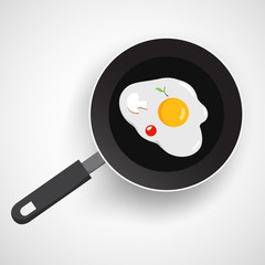 Fried egg on frying pan. Vector