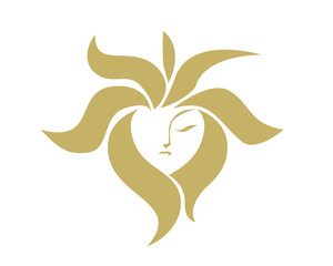 Natural Organic Beauty Female Face Logo - Abstract Female Face Forming A Gold Sun Figure