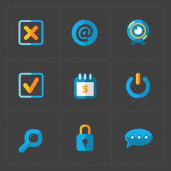 Modern colorful flat social icons set on Dark Background