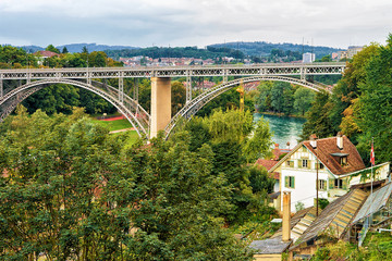 Fototapeta na wymiar Panorama of Bern with Kirchenfeld bridge