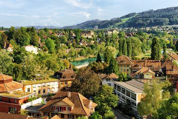 Fototapeta na wymiar Bern city landscape with Aare River and buildings Swiss