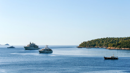 Luxury yachts at Lokrum Island at Adriatic Sea in Croatia