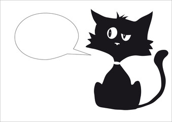 One black cynic cat with one empty buble label for your text