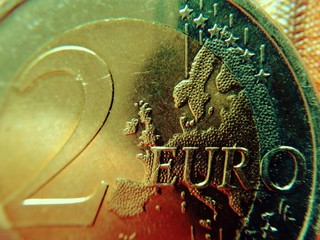 Europa auf der Zwei-Euro-Münze 
Die Europakarte einer Zwei-Euro-Münze als Ausschnitt. 

