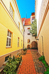 Backyard in historical center in Riga Baltic