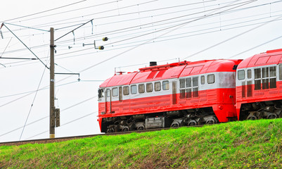 Fototapeta premium Running train at countryside in Vilnius Baltic