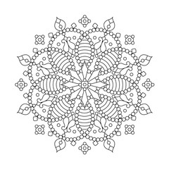 Abstract mandala, centerpiece or whimsical snowflake line art design or coloring page

