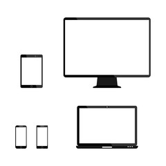 Set of blank screens of devices. Computer monitor, laptop, tablet and smartphone