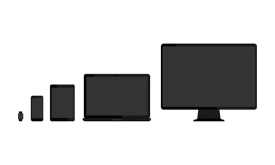 Set of blank screens of devices. Computer monitor, laptop, tablet and smartphone