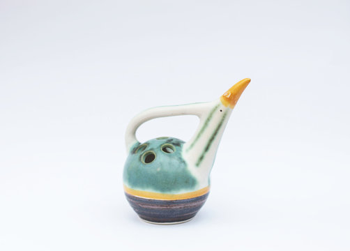 Bird ceramic vase isolated
