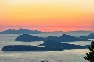 Fantastic sunset and Islands in Adriatic Sea in Dubrovnik