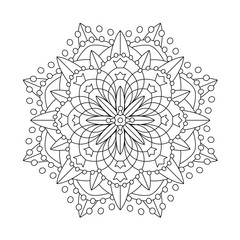 Abstract mandala, centerpiece or whimsical snowflake line art design or coloring page
