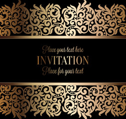 Antique baroque wedding invitation, gold on black