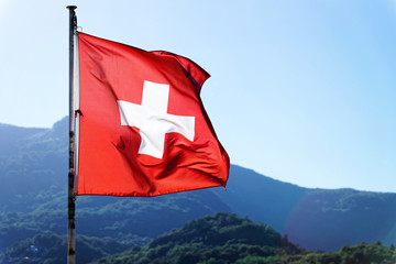 Flag of Switzerland waving in wind