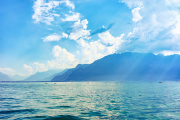 Fototapeta na wymiar Nature of Geneva Lake in Vevey Swiss Riviera