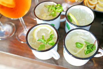 Moscow mule cocktail with lemon, mint and cucumber