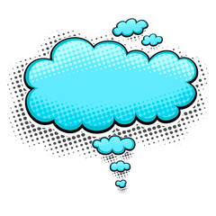 Speech bubble or cloud in pop art cartoon style blue on white