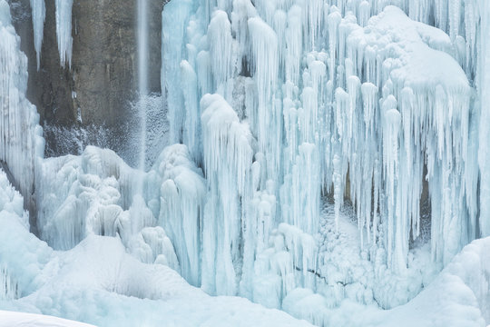 Frozen lakes and waterfalls in Plitvice Lakes National Park, Croatia, Europe