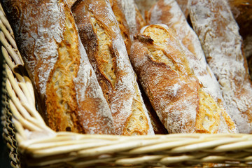 Traditional Italian bread in basket at Florence