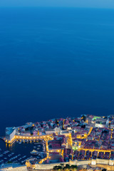 Old city walls and Adriatic sea Dubrovnik night Croatia