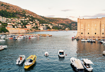 Fototapeta na wymiar Evening at St John Fortress and Sailing boats Dubrovnik Croatia
