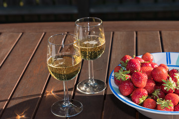 Fresh strawberries and sparkling wine