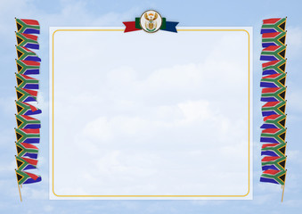 Frame and Border with flag and coat of arms South Africa. 3d illustration
