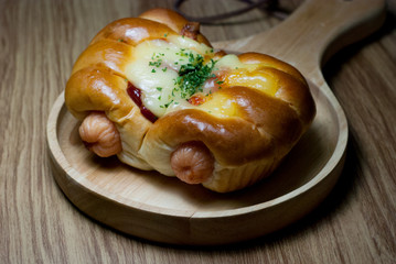 Bread on a wooden tray