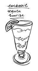 Tequila sunrise cocktail. Hand drawn vector illustration.