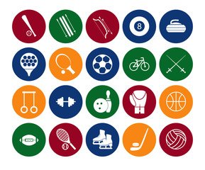 Sport Icon Signs and Symbols Set Color in the Circle. Vector