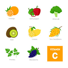 Cartoon Food with Vitamin C Elements. Vector